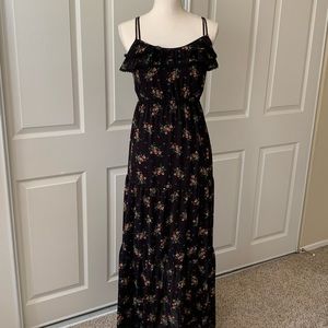 Maxi Dress (Guess Brand) Black floral with spaghetti straps.